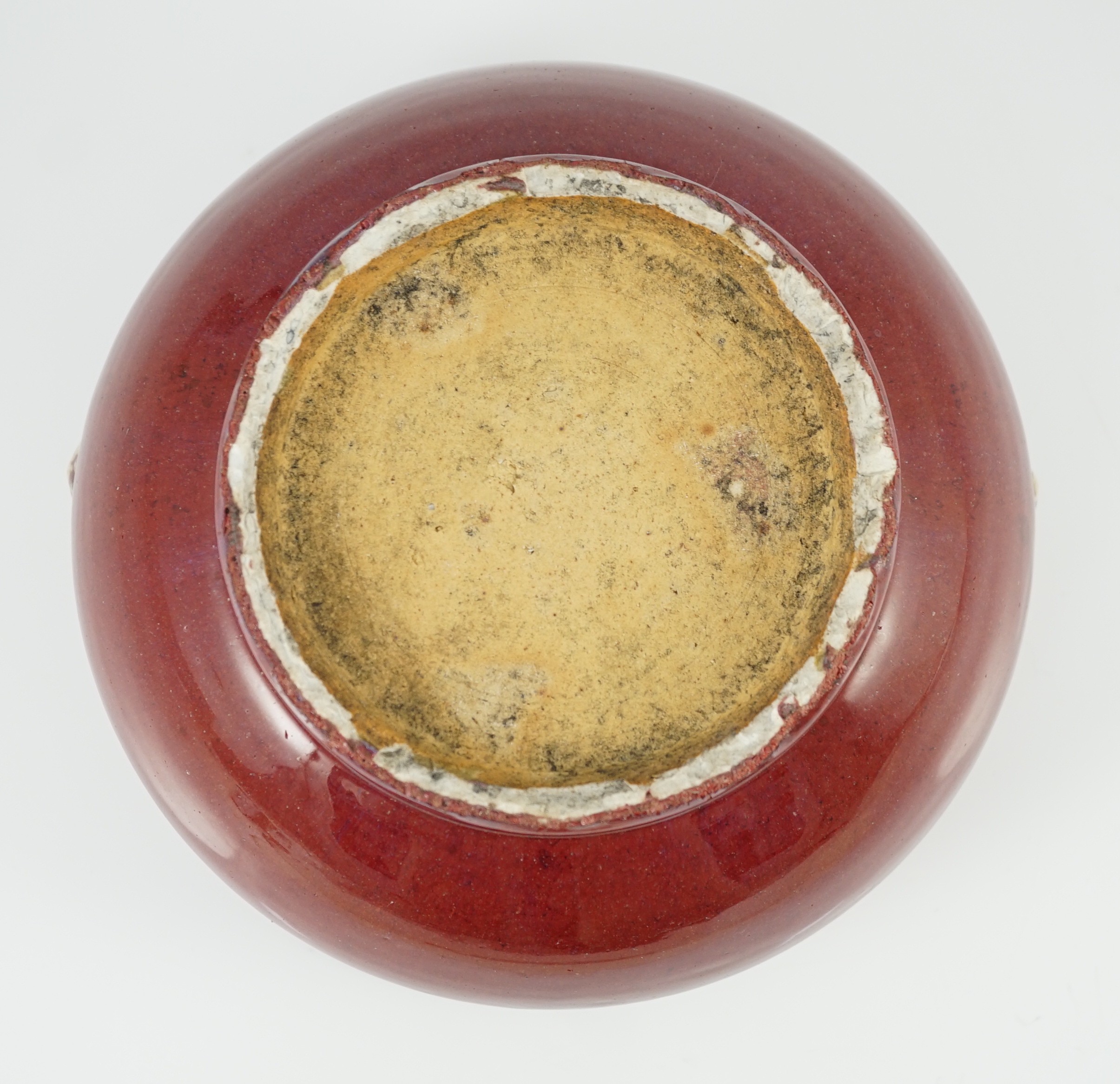 A large Chinese sang-de-boeuf glazed censer, 19th century, 23cm diameter, 12.3cm high